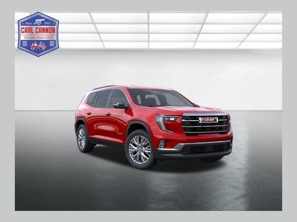 2026 GMC Acadia Elevation in Volcanic Red Tintcoat — front three-quarter view