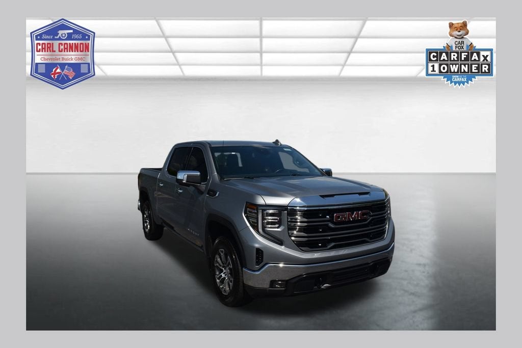 2025 GMC Sierra 1500 SLT in Sterling Metallic — front three-quarter view