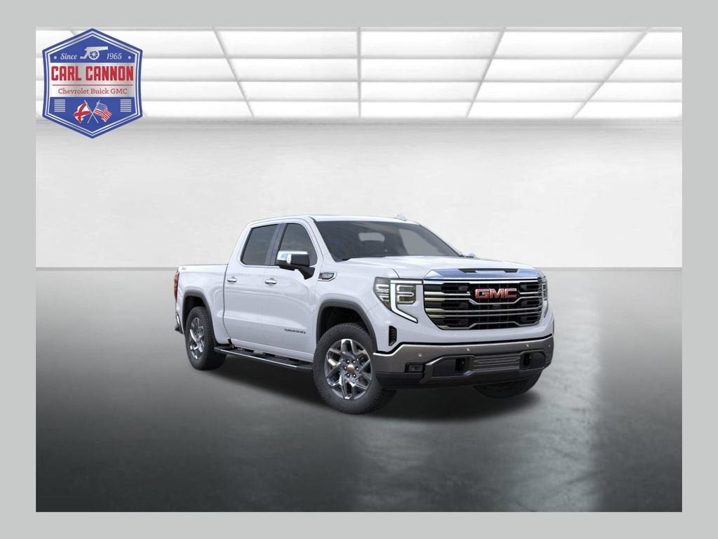 2026 GMC Sierra 1500 SLT in Glacier White Tricoat — front three-quarter view
